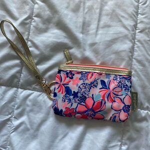 Lilly Pulitzer - blue and pink with gold hardware small wristlet- like new